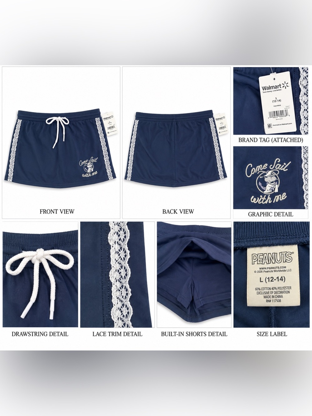 Navy Lace-Trim Women's Swim Shorts - Come Sail With Me